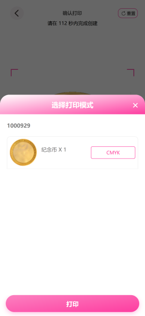 图 9:选择打印模式(如纪念币 × 1,CMYK 彩色模式)